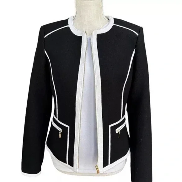 Calvin Klein Women's Contrast Trim Jacket Black Size 4, Black/White, - Picture 8 of 10